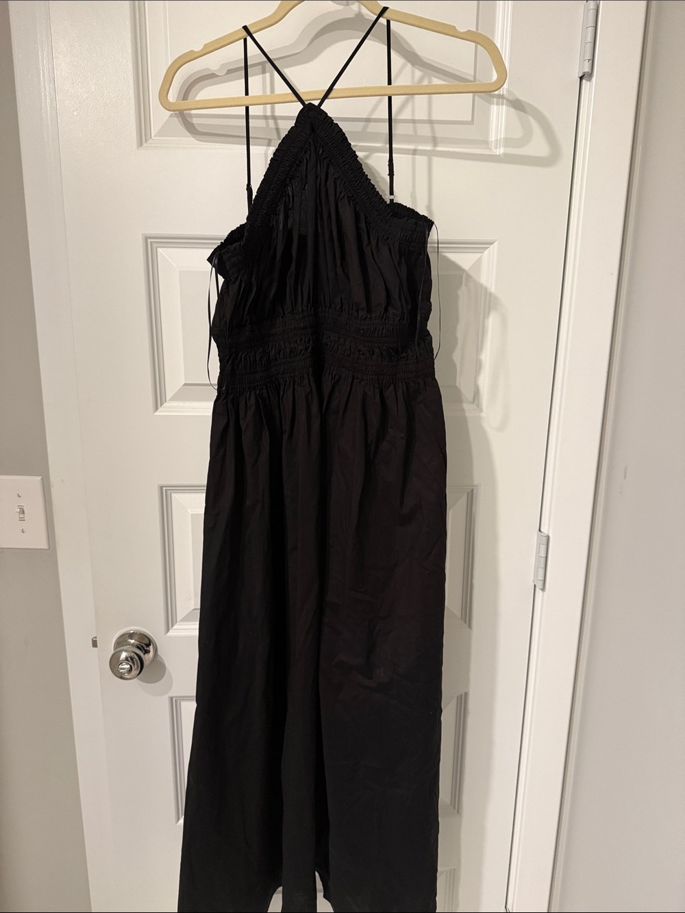Black Smocked Halter Dress MNG M 6 maxi elastic New NWT CHLOE NORDSTROM MNG